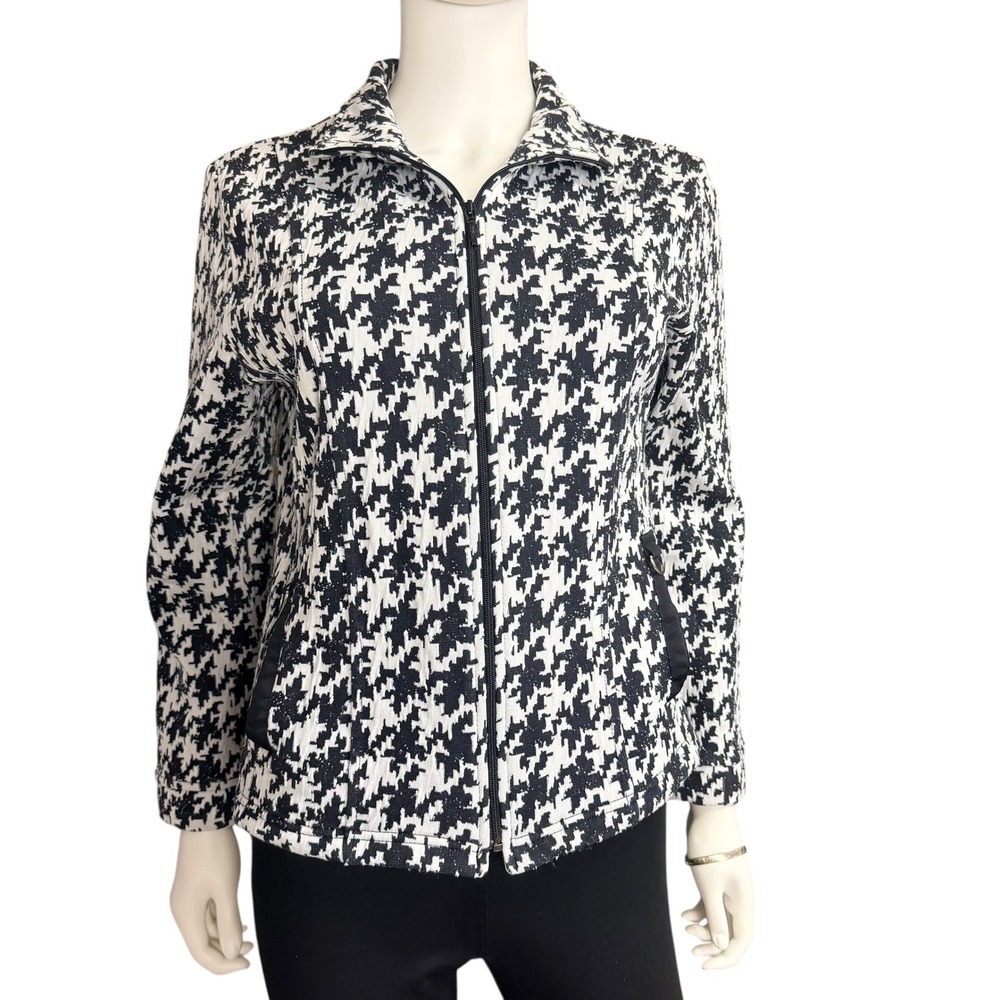 Rafael Sport Houndstooth Jacket Small Parisian Old Money Chic Zip Classic Luxely